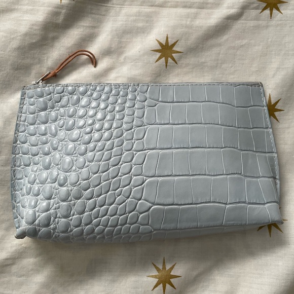 Handbags - B. May Blue Embossed Gator Essentials Pouch